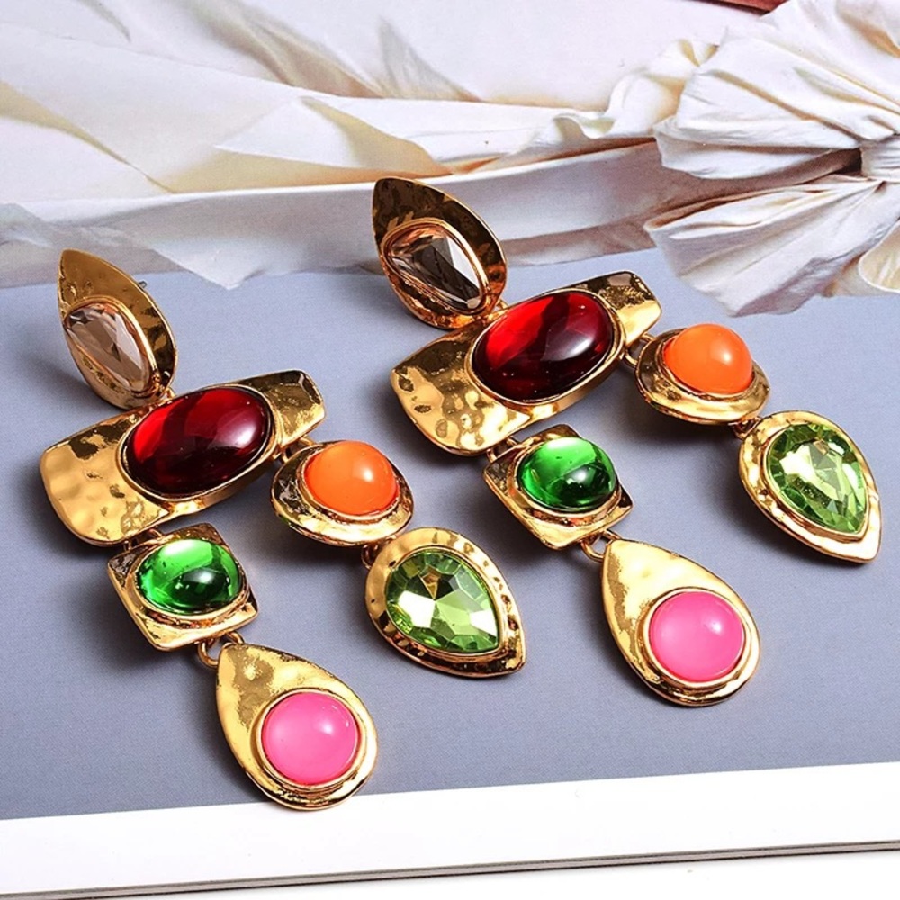 Vintage Metal Colorful Stone Earrings